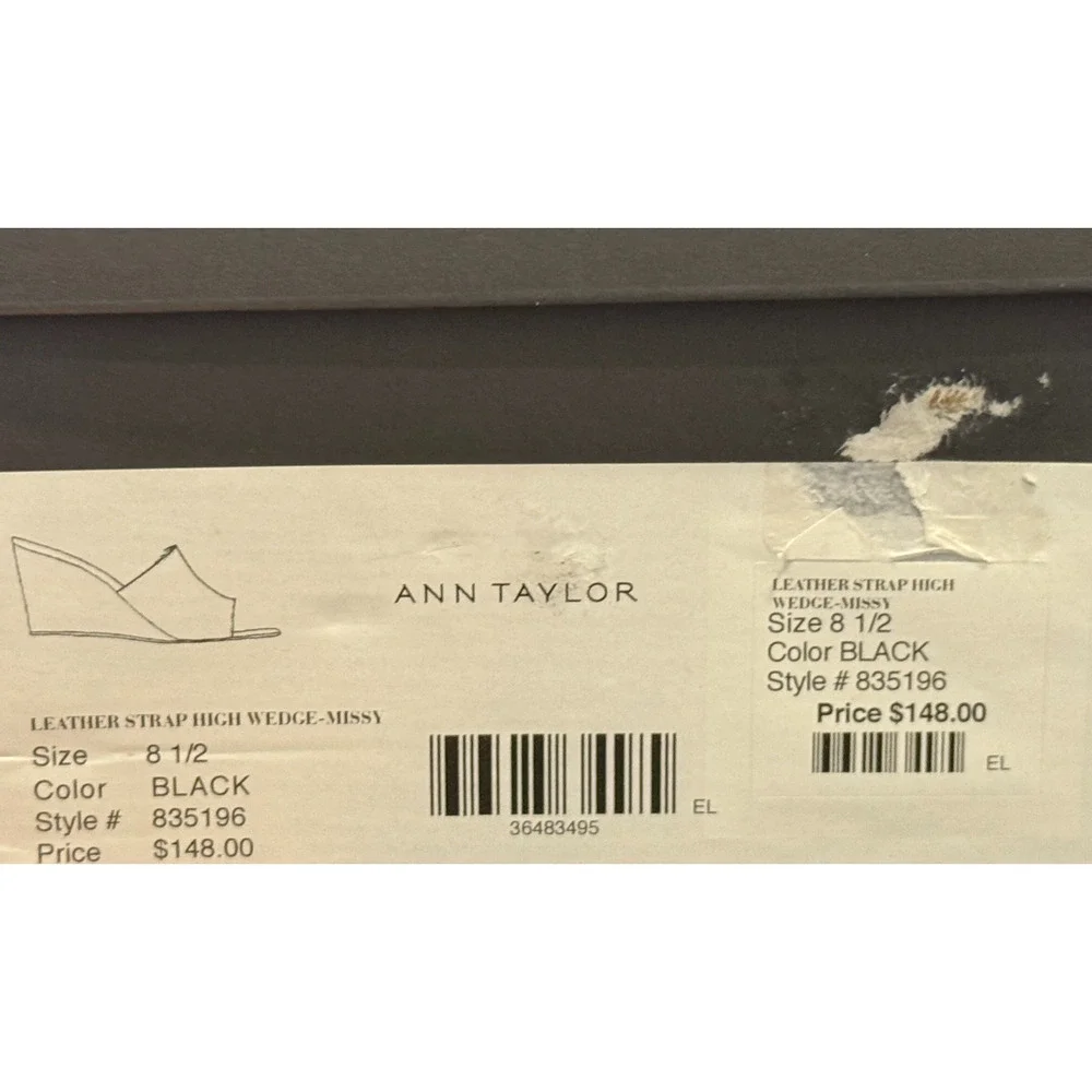NEW ANN TAYLOR BLACK LEATHER STRAP HIGH WEDGE SANDALS HEELS SHOES SHOES SZ 8.5